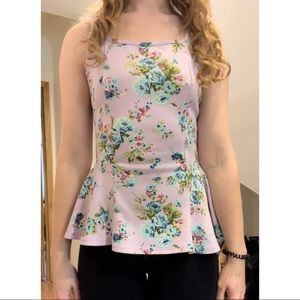 Lavender Floral Peplum Sleeveless Blouse